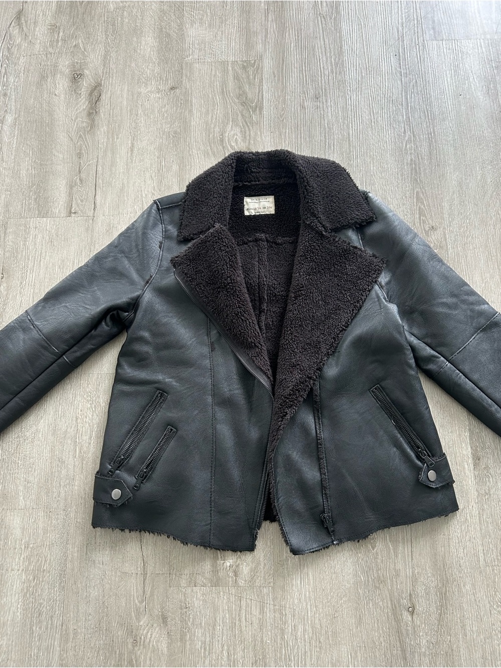 Zara Black Faux Leather Shearling Jacket